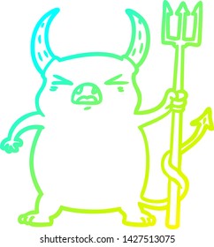 cold gradient line drawing of a cartoon angry little devil