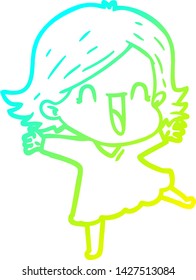 cold gradient line drawing of a cartoon laughing woman