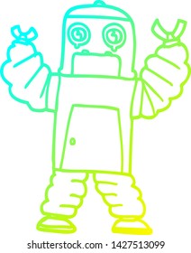 dibujo de línea de degradado frío de un robot de dibujos animados
