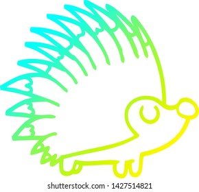 cold gradient line drawing of a cartoon spiky hedgehog