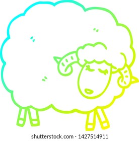 cold gradient line drawing of a cartoon sheep with horns