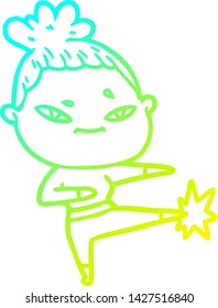 cold gradient line drawing of a cartoon woman