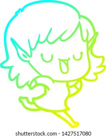 cold gradient line drawing of a cartoon elf girl