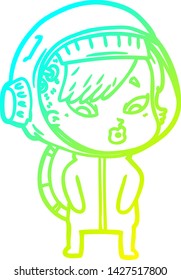 dibujo en línea de gradiente frío de una astronauta de dibujos animados