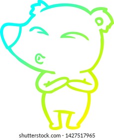 cold gradient line drawing of a cartoon whistling bear