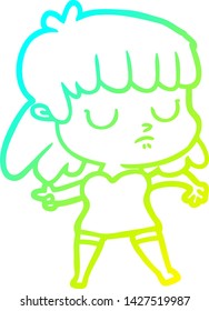 cold gradient line drawing of a cartoon indifferent woman