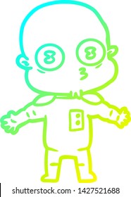 cold gradient line drawing of a cartoon weird bald spaceman