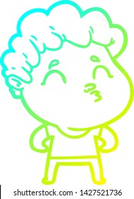 dibujo de línea de gradiente frío de un hombre de dibujos animados haciendo un borrón