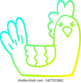 cold gradient line drawing of a cartoon roosting hen