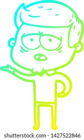 cold gradient line drawing of a cartoon tired man