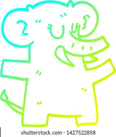 dibujo de una línea de degradado frío de un elefante de dibujos animados bailando