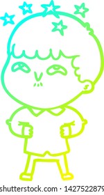 cold gradient line drawing of a cartoon amazed boy