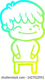 kalte Farbverlauf-Linie Zeichnung eines Cartoon-Helljungen