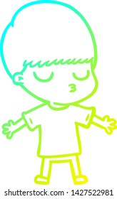 dibujo de una línea de gradiente frío de un chico tranquilo de la caricatura