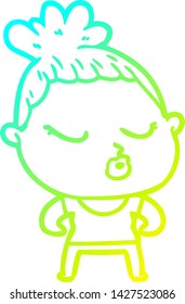cold gradient line drawing of a cartoon calm woman