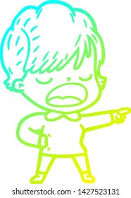 cold gradient line drawing of a cartoon woman talking