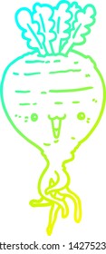 dibujo de línea de degradado frío de un turnip de dibujos animados