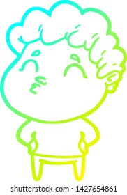 dibujo de línea de gradiente frío de un hombre de dibujos animados haciendo un borrón