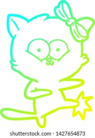 dibujo de línea de degradado frío de un gato de dibujos animados