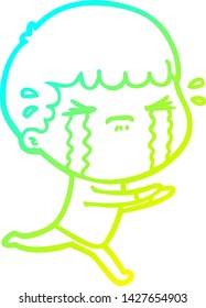 cold gradient line drawing of a cartoon man crying