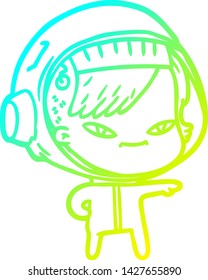 dibujo en línea de gradiente frío de una astronauta de dibujos animados