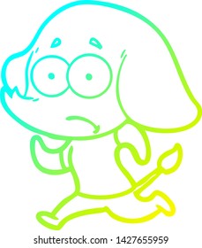 cold gradient line drawing of a cartoon unsure elephant running away