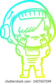 cold gradient line drawing of a cartoon space girl making mistake