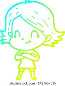 cold gradient line drawing of a cartoon friendly girl
