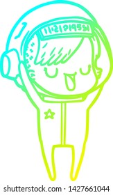 cold gradient line drawing of a cartoon astronaut woman