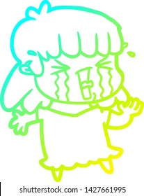 cold gradient line drawing of a cartoon woman in tears