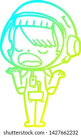 cold gradient line drawing of a cartoon talking astronaut
