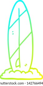 dibujo de línea de degradado frío de una tabla de surf de dibujos animados