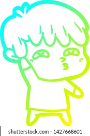 cold gradient line drawing of a cartoon curious man