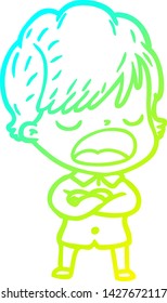 cold gradient line drawing of a cartoon woman talking