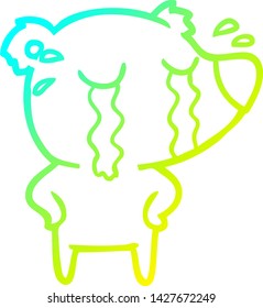 cold gradient line drawing of a cartoon crying polar bear