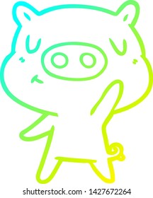 dibujo de línea de degradado frío de un cerdo de contenido de dibujos animados