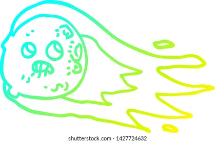 cold gradient line drawing of a cartoon worried comet