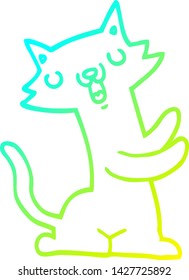 dibujo de línea de degradado frío de un gato de dibujos animados