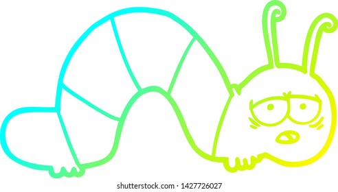 cold gradient line drawing of a cartoon tired caterpillar