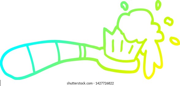 desenho de linha de gradiente frio de uma escova de dentes de desenhos animados