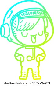cold gradient line drawing of a cartoon astronaut woman