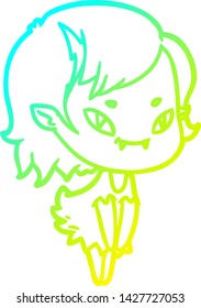 dibujo de línea de gradiente frío de una joven vampiro amigable de la caricatura
