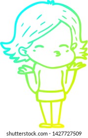 dibujo de una mujer confundida con un degradado frío