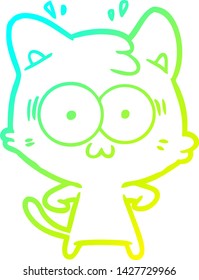 dibujo de línea de degradado frío de un gato sorprendido
