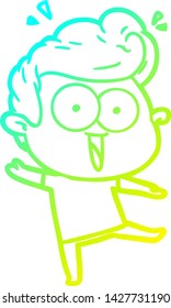 cold gradient line drawing of a cartoon excited man