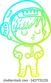 cold gradient line drawing of a cartoon astronaut woman