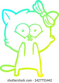 cold gradient line drawing of a cartoon cat