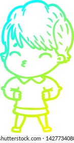 cold gradient line drawing of a cartoon woman thinking