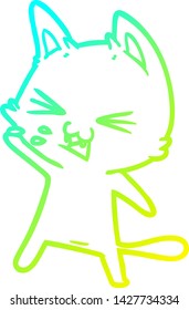 dibujo de línea de degradado frío de un gato de dibujos animados silbido