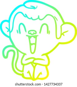 cold gradient line drawing of a cartoon laughing monkey
